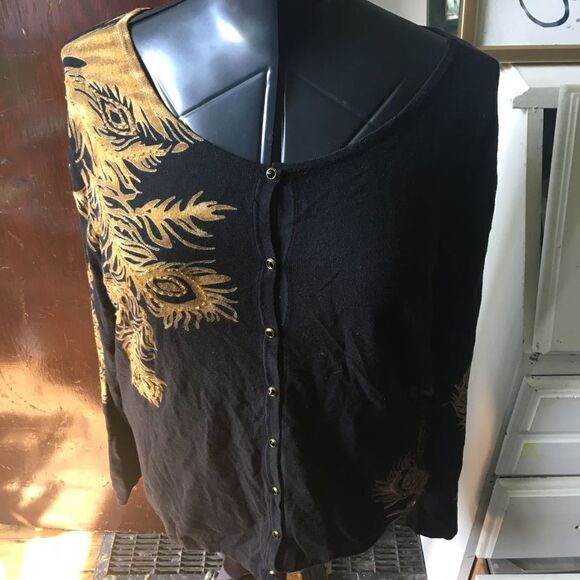 Lane Bryant gold leafy seed bead 18/20 cardigan - Picture 1 of 3